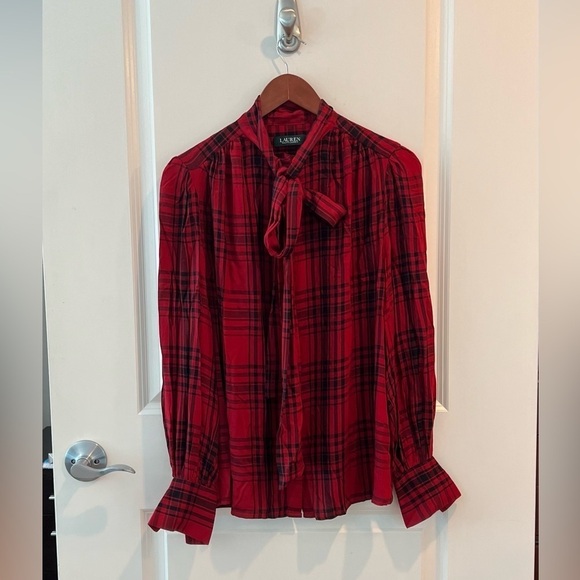 Lauren Ralph Lauren Red Klaryce Plaid Button-Down Blouse Size L NWT - Picture 3 of 16